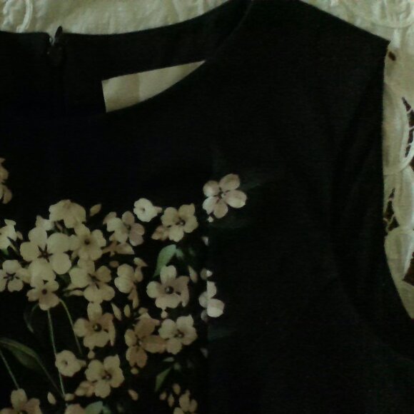 CAROLINA HERERRA Cotton sheath dress. Black w/hand-painted floral design. Sz 14 - Picture 7 of 10